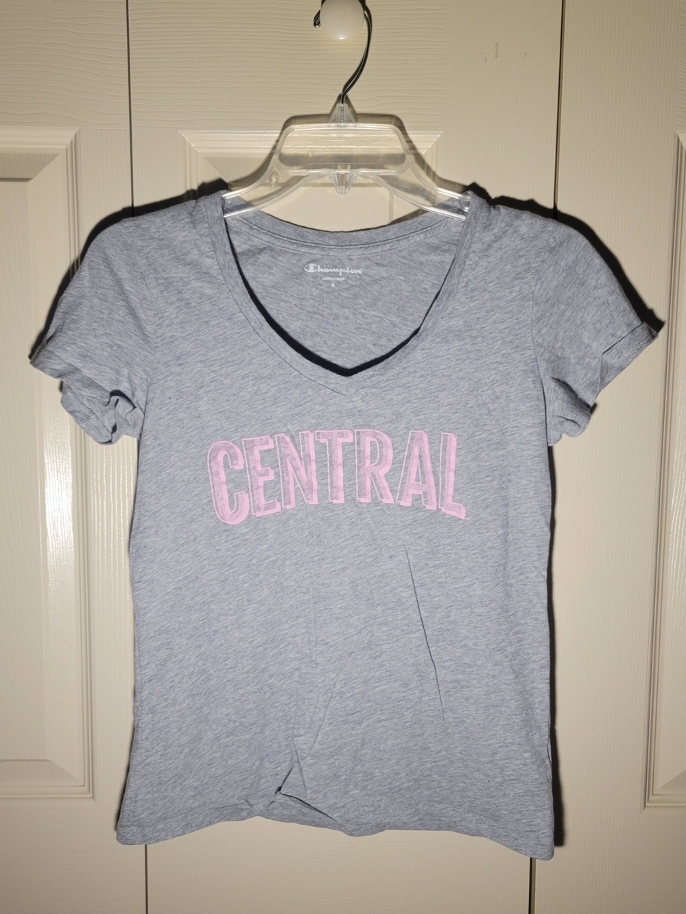 Champion Heather Gray V-Neck Tee with Pink CENTRAL CWU